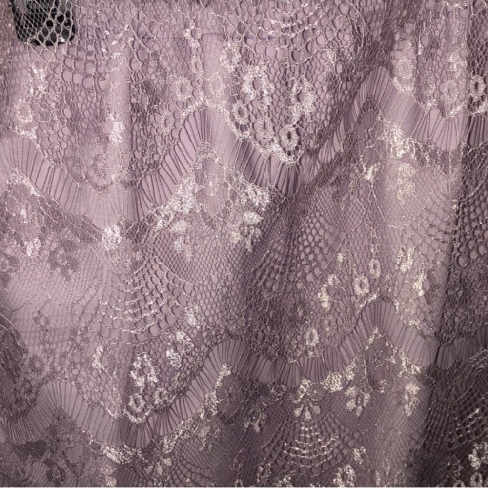 Sheer Side Shiny Lace and Cotton Plus Size Lavender Cardigan & Skirt XXL 47-52” - Picture 6 of 12